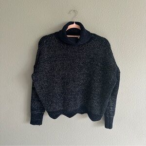 RAGA Anthropologie Blue Gold Metallic Cowl Neck Sweater Chunky Knit Medium
